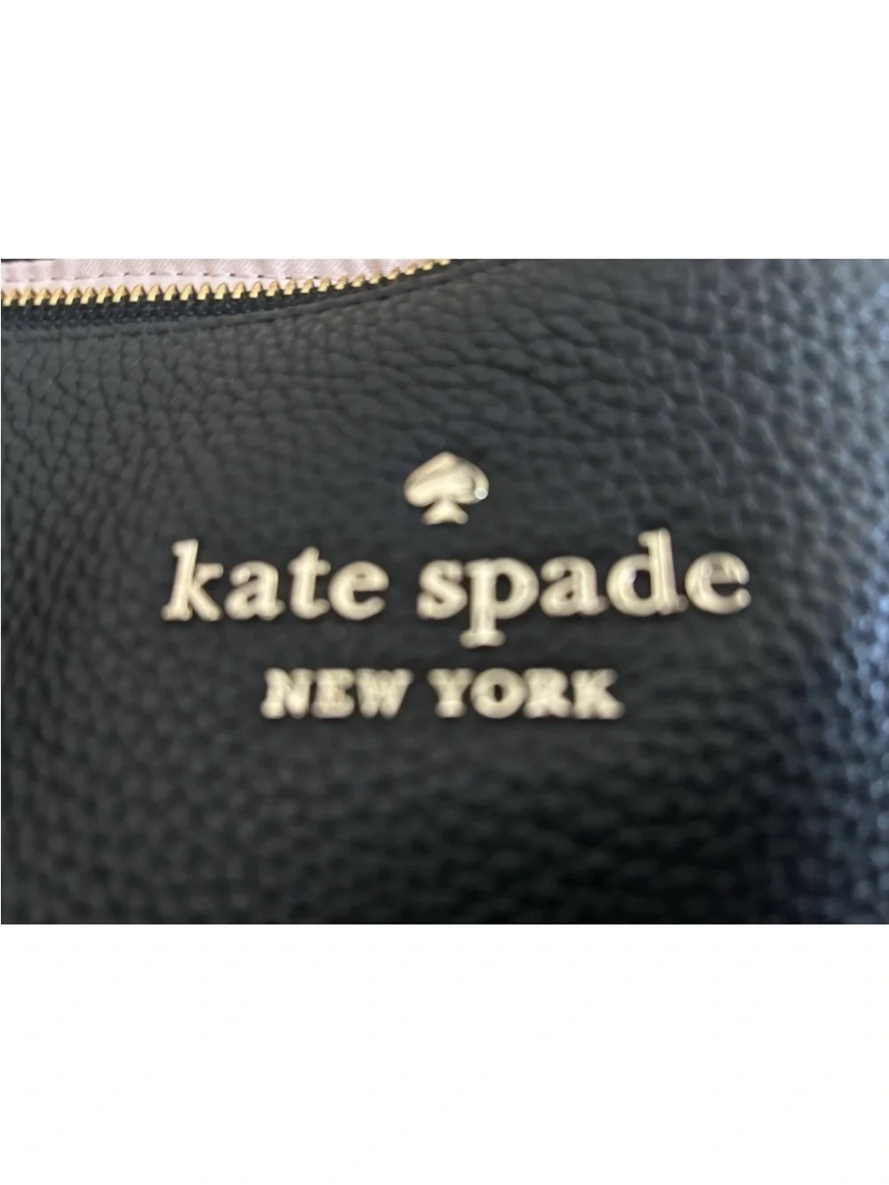 kate spade Black Pebbled Leather Zip-Top Tote with Gold Logo